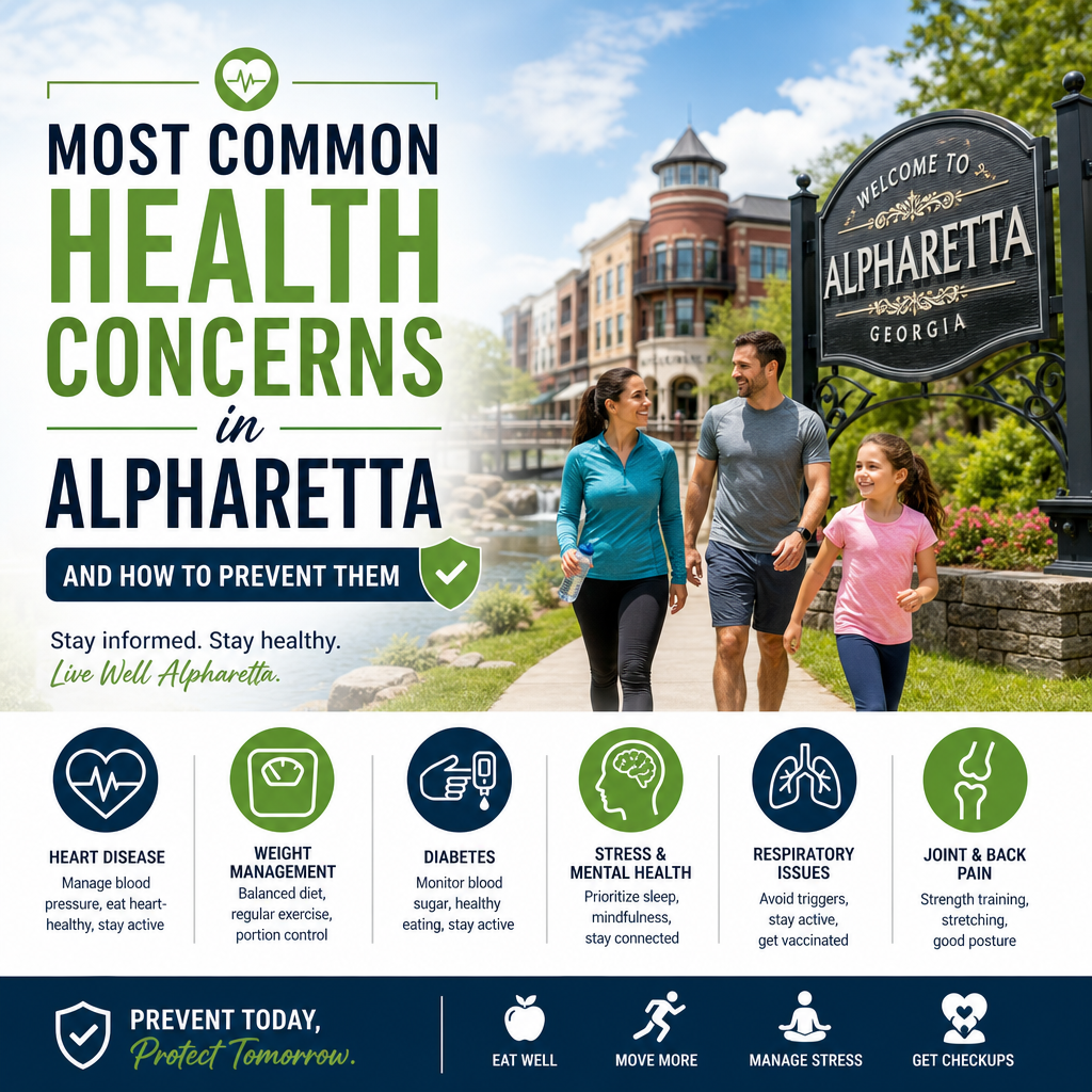 Illustration of Most Common Health Concerns in Alpharetta and How to Prevent Them
