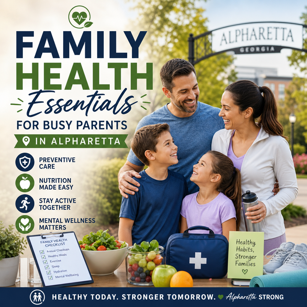 Illustration of Family Health Essentials for Busy Parents in Alpharetta