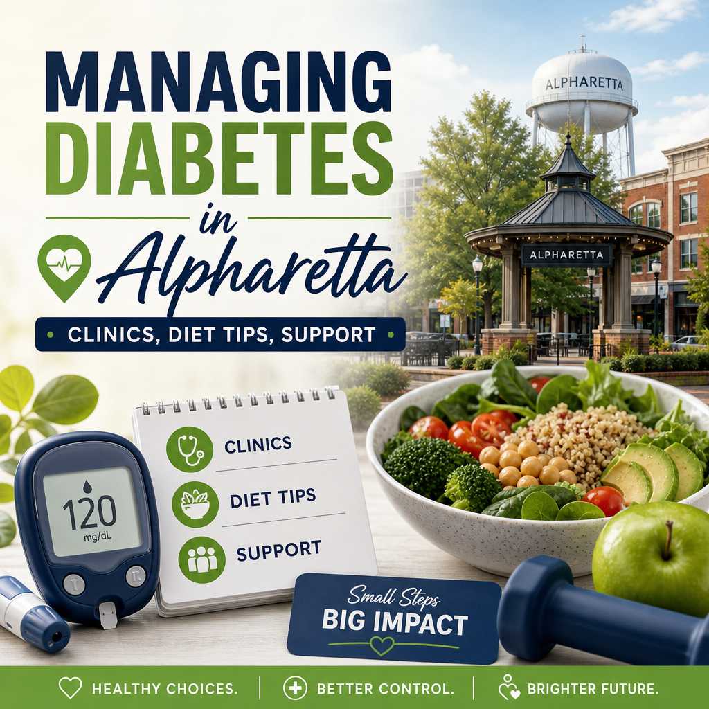 Illustration of Managing Diabetes in Alpharetta: Clinics, Diet Tips, Support