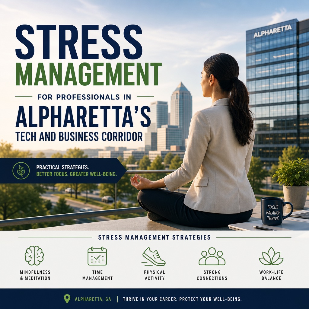 stress management strategies illustration for Stress Management for Professionals in Alpharetta’s Tech and Business Corrido
